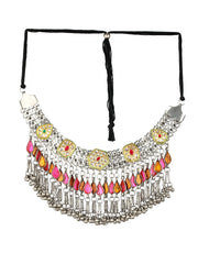 Multicolor Studded Kundan Ghunghroo Oxidised Silver Choker Necklace