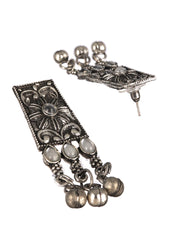 Studded Floral Bell Drop Oxidised Silver Choker Jewellery Set