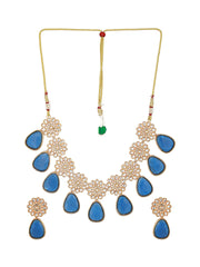 Blue Stone Floral Teardrops Gold-Plated Jewellery Set