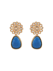 Blue Stone Floral Teardrops Gold-Plated Jewellery Set