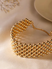 Gold Beaded Sequenced Gold Plated Choker Necklace