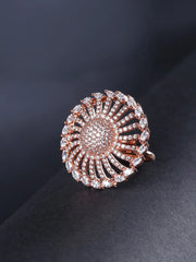 Rose Gold-Plated American Diamond Studded Adjustable Ring