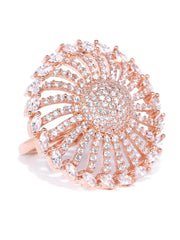 Rose Gold-Plated American Diamond Studded Adjustable Ring