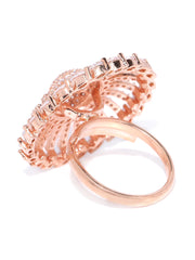 Rose Gold-Plated American Diamond Studded Adjustable Ring