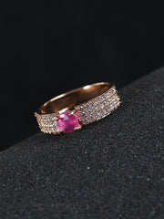 Rose Gold Plated Ruby & AD Studded Finger Ring