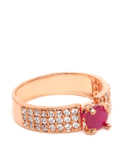 Rose Gold Plated Ruby & AD Studded Finger Ring