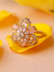 Contemporary Pink American Diamond Rose Gold Floral Ring