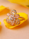 Contemporary Pink American Diamond Rose Gold Floral Ring