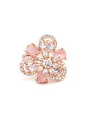 Contemporary Pink American Diamond Rose Gold Floral Ring