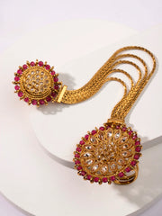 Magenta Stone Studded Gold Plated Dual Ring