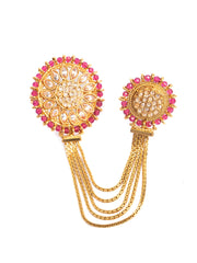 Magenta Stone Studded Gold Plated Dual Ring