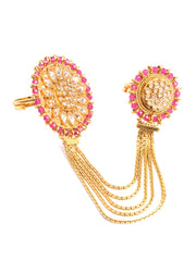 Magenta Stone Studded Gold Plated Dual Ring