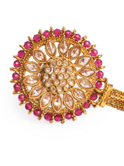 Magenta Stone Studded Gold Plated Dual Ring