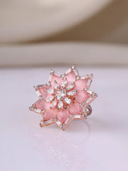 Rose Gold Plated Ring Adorned with Pink Stones