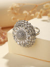 Shining Flower American Diamond Silver-Plated Cocktail Ring