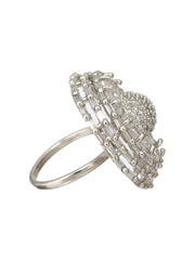 Shining Flower American Diamond Silver-Plated Cocktail Ring