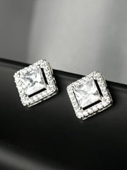 Sterling Silver Square Cubic Zirconia Studs