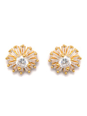 Sterling Silver American Diamond Enchanting Flower Gold Plated Studs