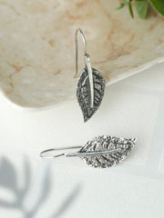 Oxidised Silver Leaf Drop Earrings