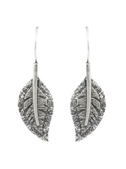 Oxidised Silver Leaf Drop Earrings