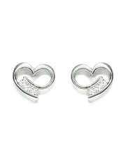 Curled Heart Sterling Silver Zircon Studs