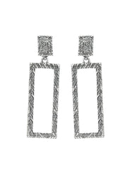 Long Block Oxidised Silver Drop Earrings