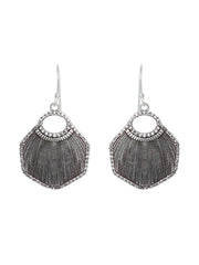 Feather Textured Oxidised Silver Drop Earrings