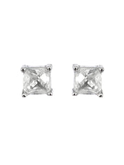 Silver Mini Square Solitaire Stud Earrings