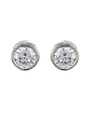 Silver Round Solitaire Stud Earrings