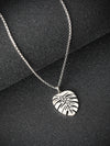 Engraved Leaf Oxidised Silver Pendant Necklace