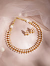 Gold Toned Brass White Beaded Floral Necklace Set