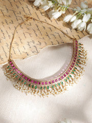 Gold Plated Kundan Necklace Set With Studded Pink Stones