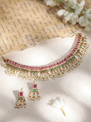 22 KT Gold-Plated CZ-Studded Pearl-Beaded Jewellery Set