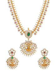 Gold-Plated Goddess Motif Kemp & Zirconia Crystal Studded Pearl Beaded Handcrafted Necklace Set