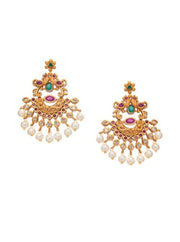 22K Gold-Plated Handcrafted Faux Ruby Temple Jewellery Set