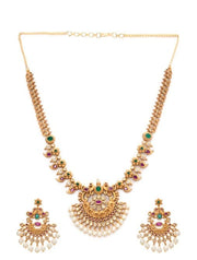 22K Gold-Plated Handcrafted Faux Ruby Temple Jewellery Set