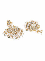 Gold plated Kundan studded Pearl beaded chandbali motif Statement Necklace Set