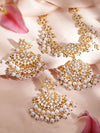 Gold plated Kundan studded Pearl beaded chandbali motif Statement Necklace Set