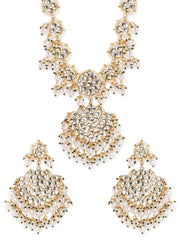 Gold plated Kundan studded Pearl beaded chandbali motif Statement Necklace Set