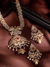 Gold-Plated Peacock Motif Kemp & Zirconia Crystal Studded Handcrafted Necklace Set