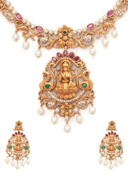 Gold-Plated multicolor CZ studded temple Jewellery Set