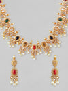 Gold Plated Temple Necklace Set With Multicolour Stones And Pearls