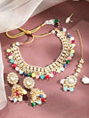 Gold Plated American Diamond Studded Multicolor Beaded Jewellery Set