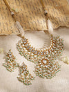 Gold-Plated Cubic Zirconia-Studded Beaded Necklace and Earrings