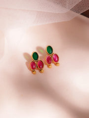 Women Gold Plated Brass Red And Green Stone Studded Jewellery Set