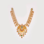 Pearl stone matt gold peacock necklace set