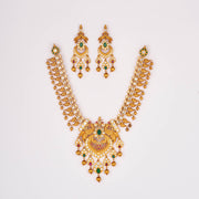 Pearl stone matt gold peacock necklace set