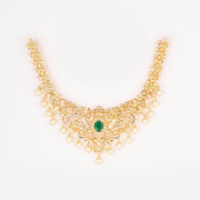 Gold A.D pearl flower necklace set