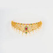 Classic Matt gold ruby green choker