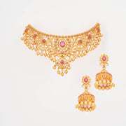 gorgeous Ruby studded matt gold choker